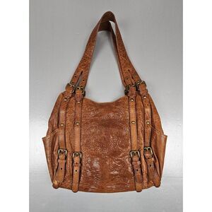 Kooba Large Brown Buckled Distressed Pebbled Leather Shoulder Hobo Tote‎